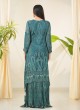 Rama Blue Crepe Silk Printed A-Line Kurti